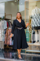 Elegant black midi dress